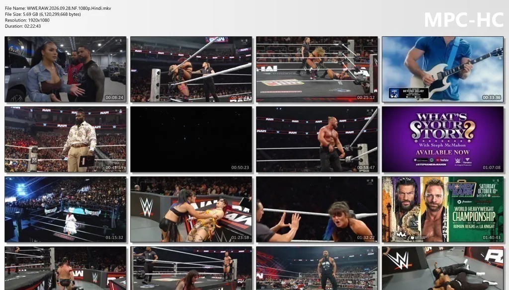 Screenshot 1 - WWE Monday Night Raw 2026 Hindi - English Dual Audio (28th September)
